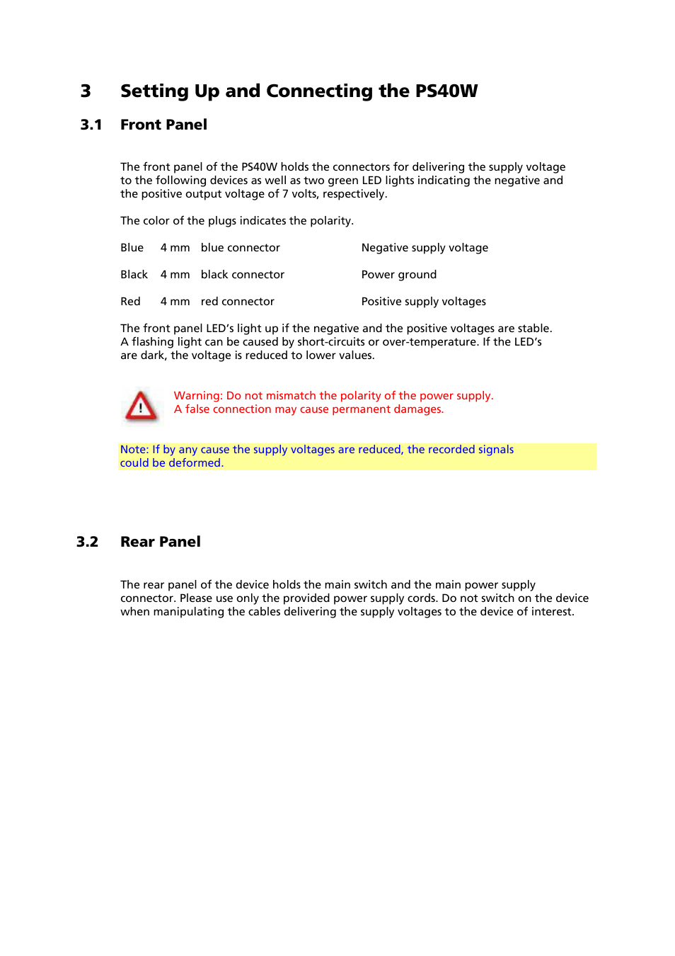 3setting up and connecting the ps40w | Multichannel Systems PS40W Manual User Manual | Page 7 / 9