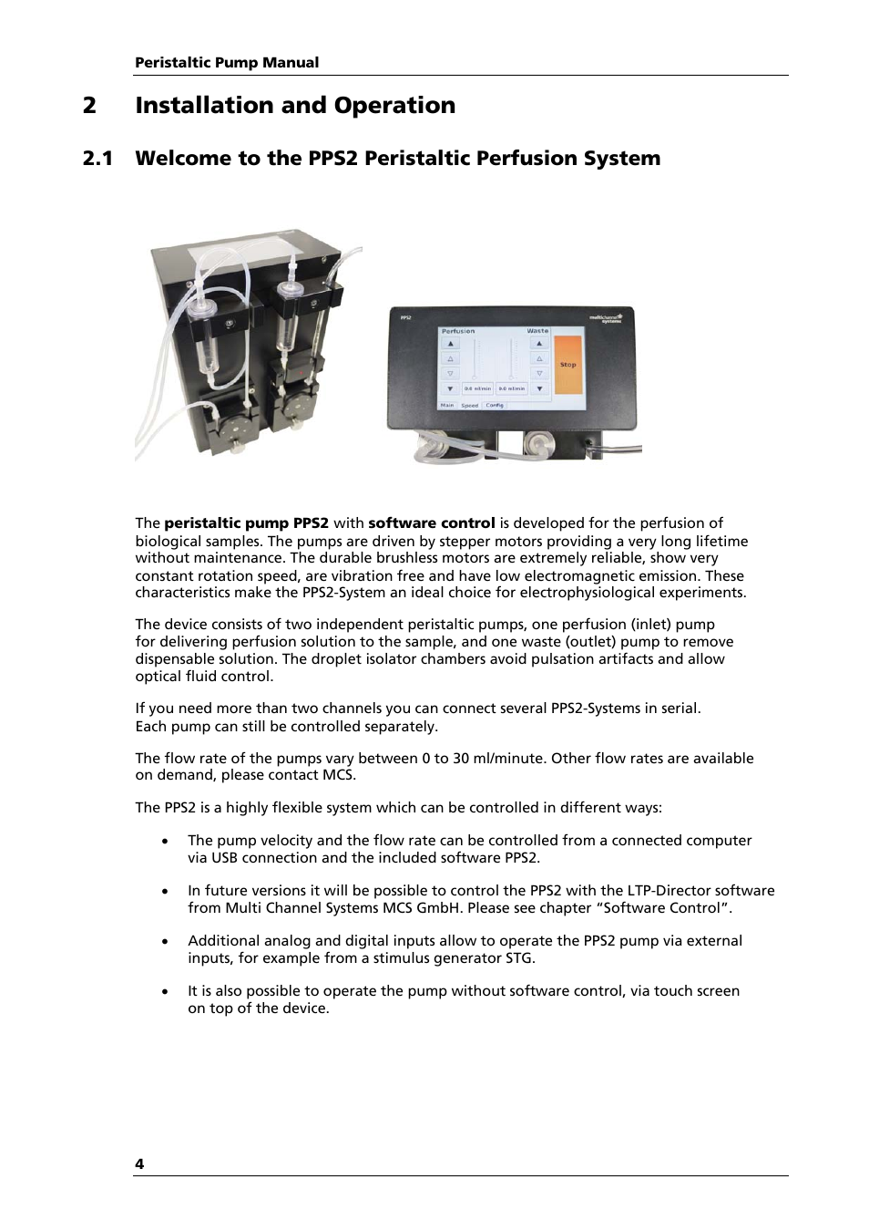 2installation and operation, 1 welcome to the pps2 peristaltic perfusion system | Multichannel Systems PPS2 Manual User Manual | Page 6 / 26