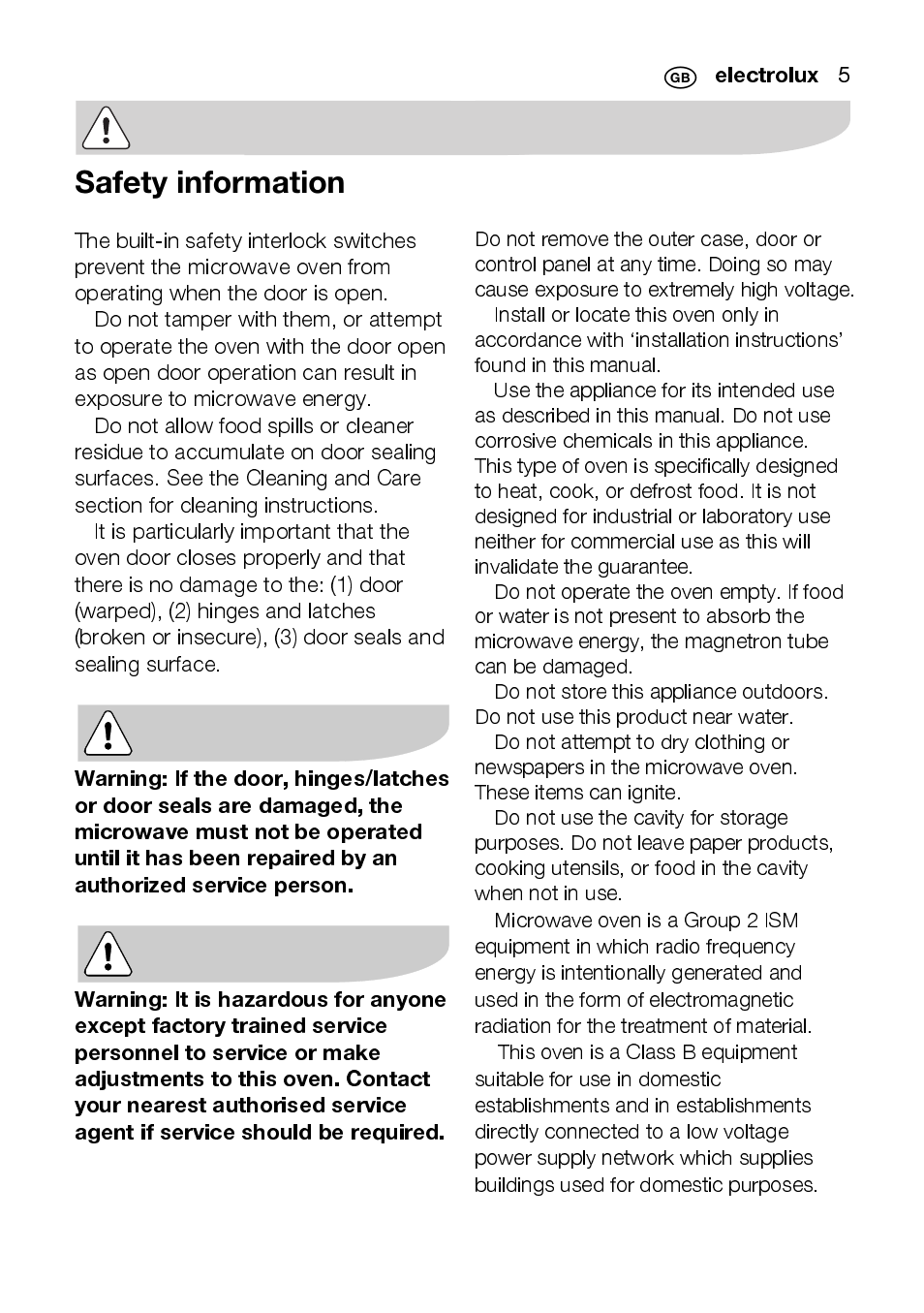 Electrolux EMS2105S User Manual | Page 5 / 152