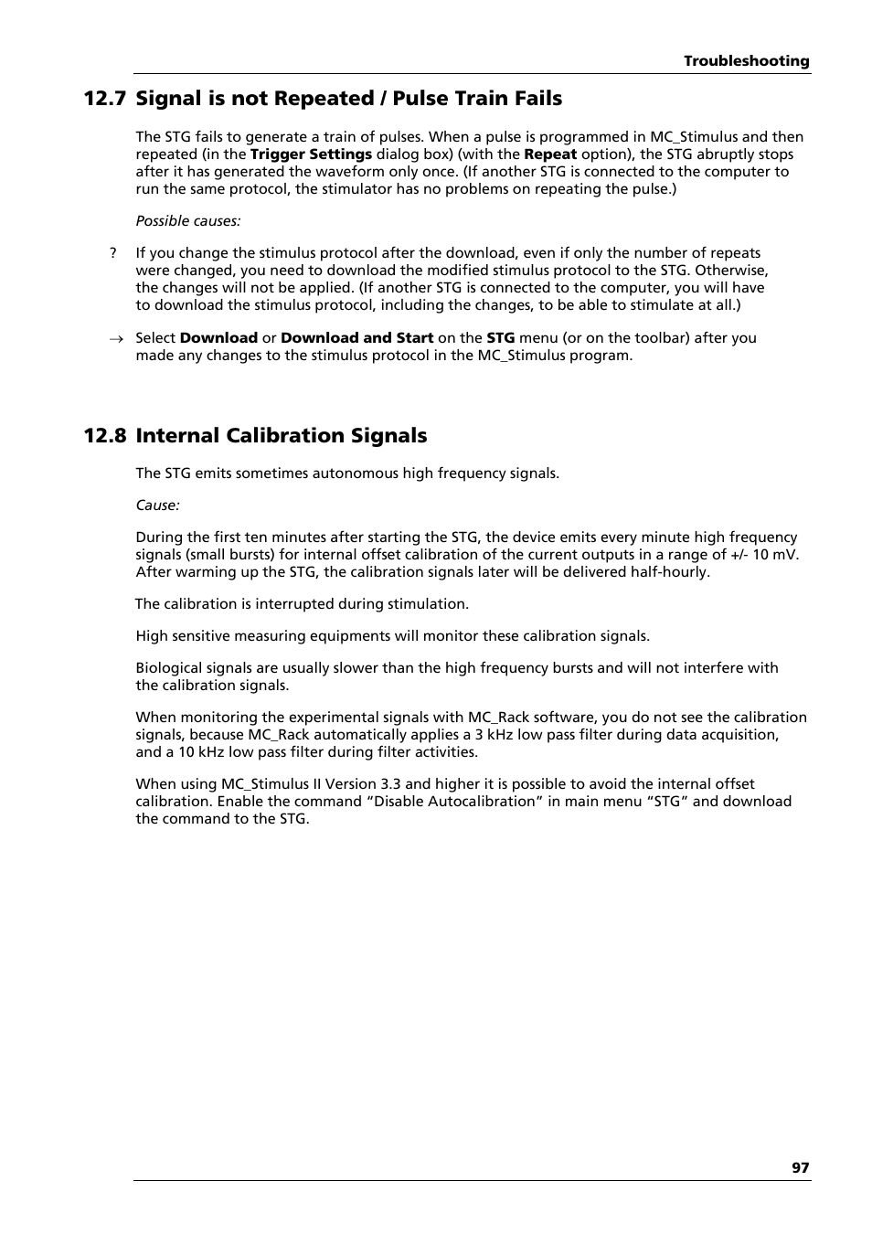 7 signal is not repeated / pulse train fails, 8 internal calibration signals | Multichannel Systems STG4004+STG4008 Manual User Manual | Page 101 / 114