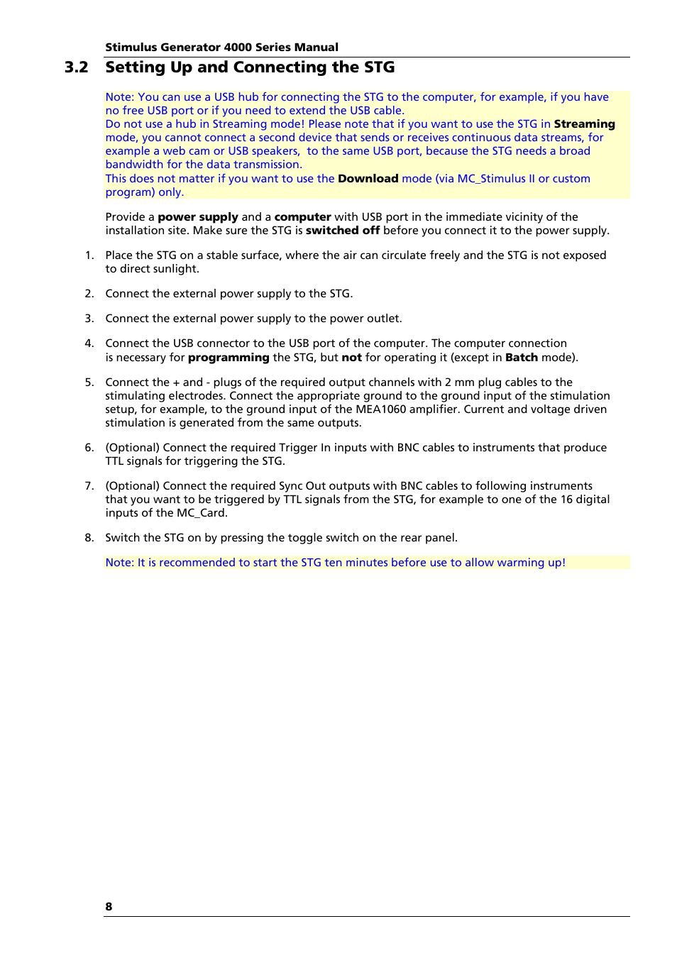 2 setting up and connecting the stg | Multichannel Systems STG4004+STG4008 Manual User Manual | Page 12 / 114