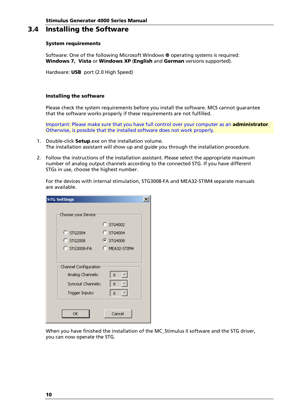 4 installing the software | Multichannel Systems STG4004+STG4008 Manual User Manual | Page 14 / 114