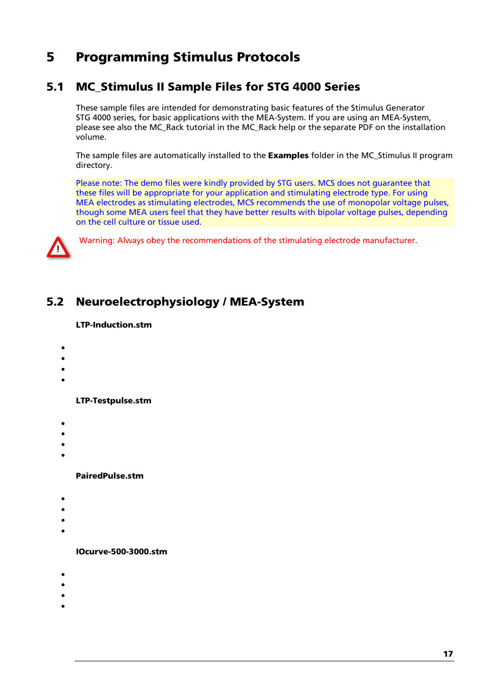 5programming stimulus protocols, 2 neuroelectrophysiology / mea-system | Multichannel Systems STG4004+STG4008 Manual User Manual | Page 21 / 114