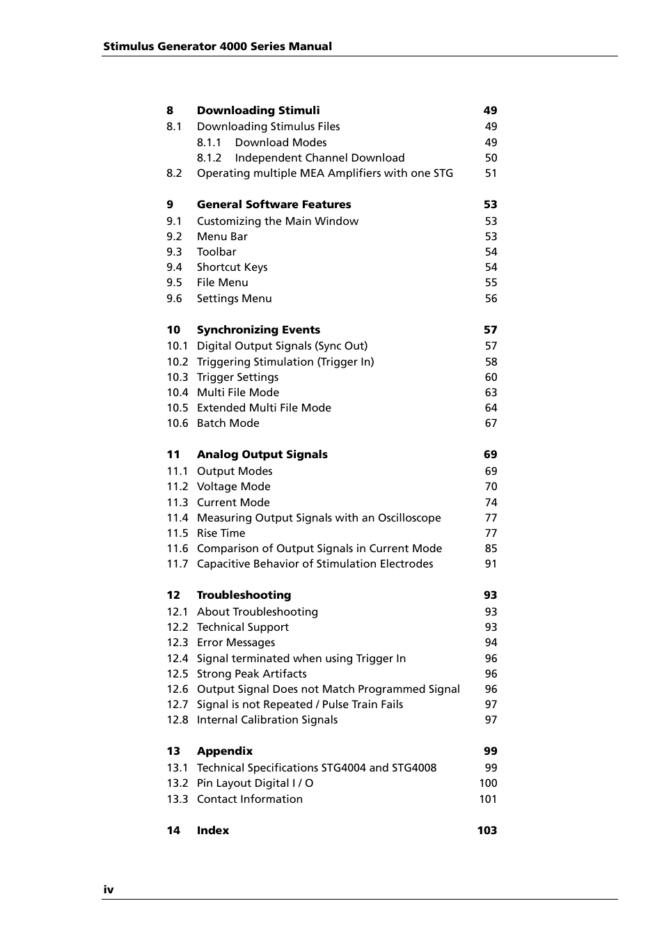 Multichannel Systems STG4004+STG4008 Manual User Manual | Page 4 / 114