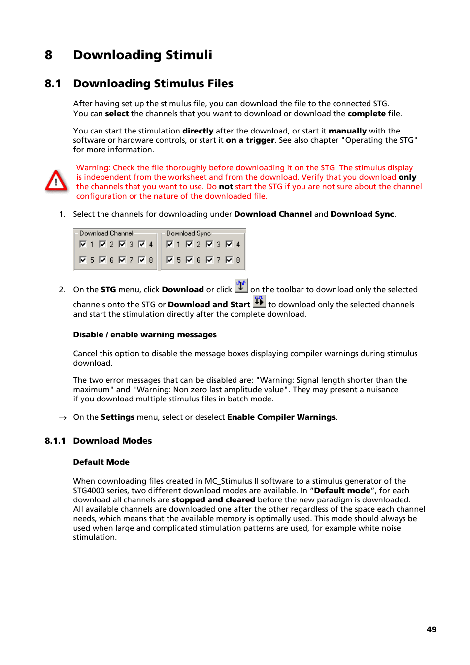 8 downloading stimuli, 1 downloading stimulus files | Multichannel Systems STG4004+STG4008 Manual User Manual | Page 53 / 114