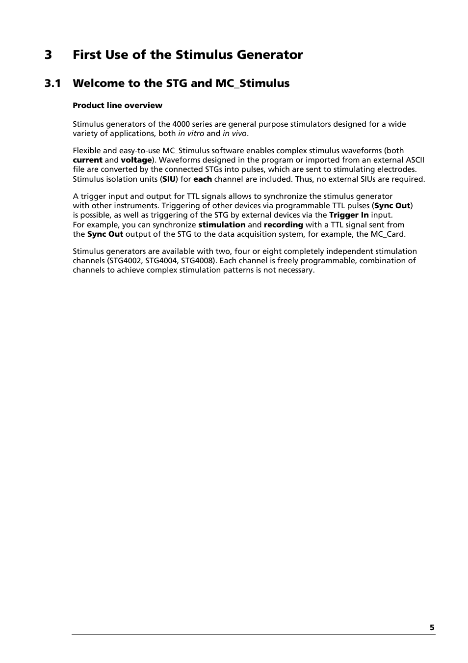 3first use of the stimulus generator, 1 welcome to the stg and mc_stimulus | Multichannel Systems STG4004+STG4008 Manual User Manual | Page 9 / 114