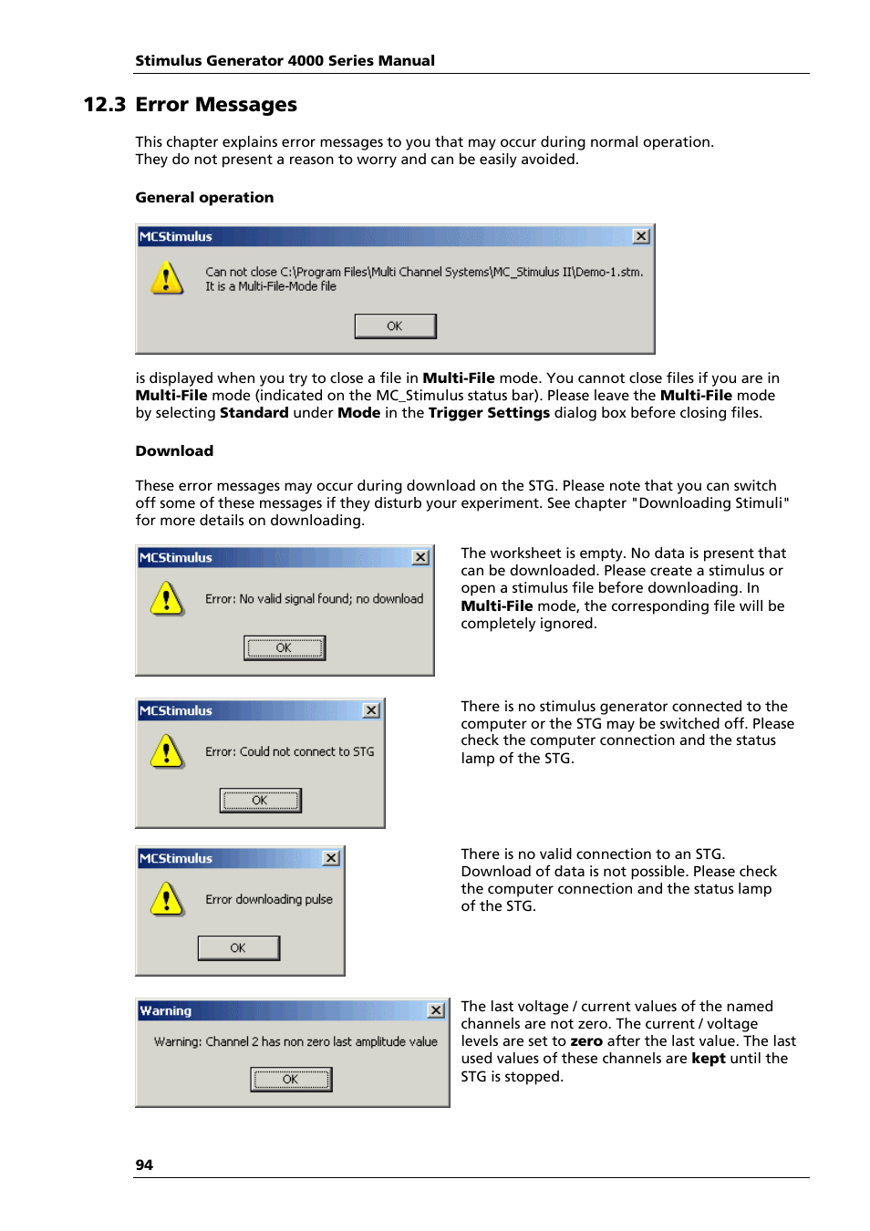 3 error messages | Multichannel Systems STG4004+STG4008 Manual User Manual | Page 98 / 114