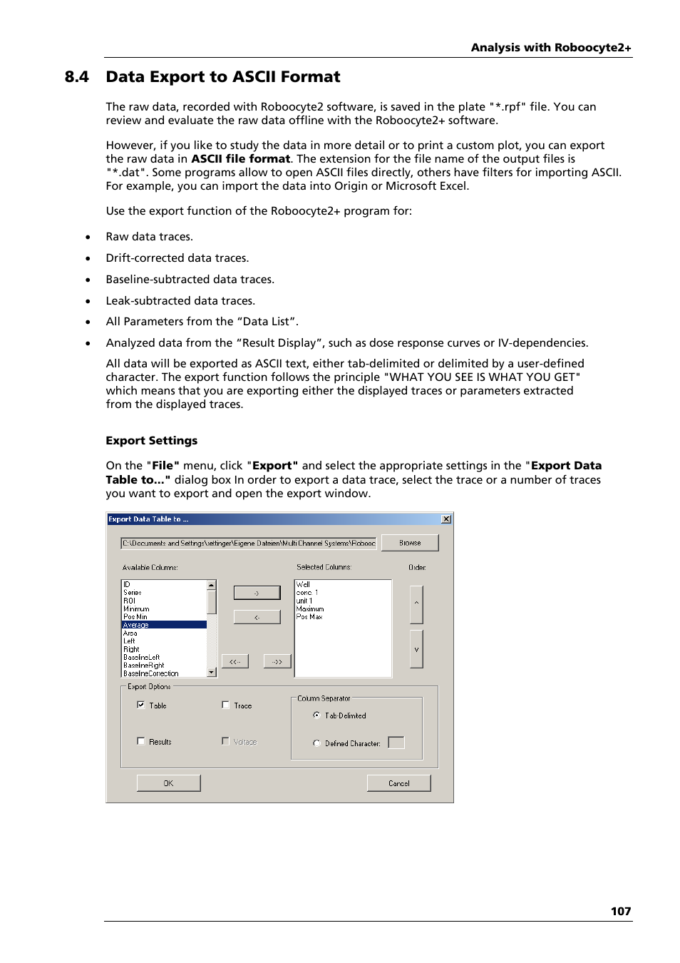 4 data export to ascii format | Multichannel Systems Roboocyte2 Manual User Manual | Page 111 / 115