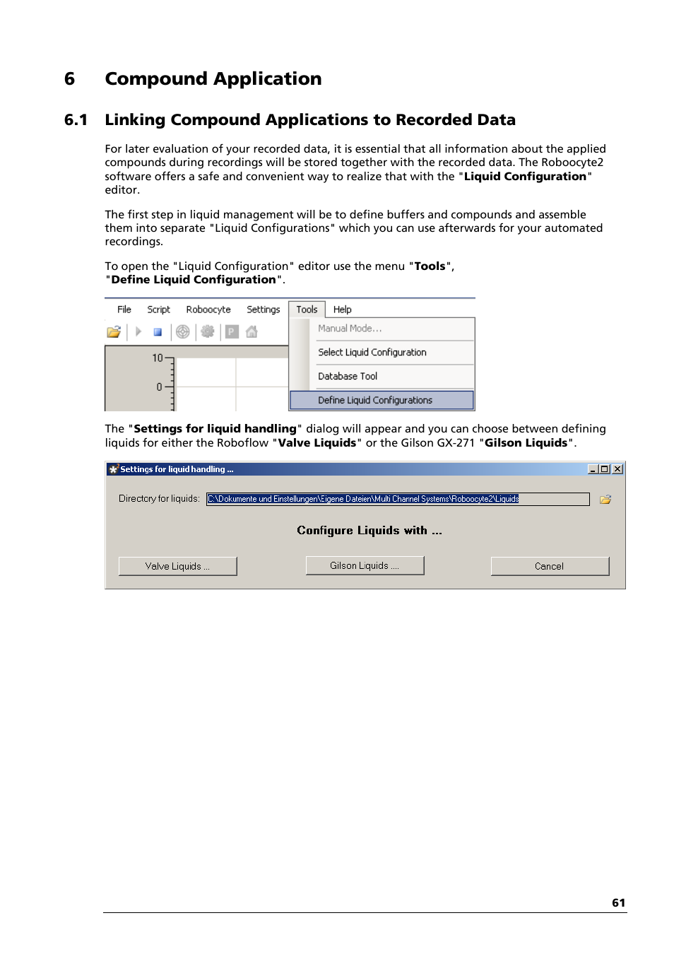 6 compound application, 1 linking compound applications to recorded data | Multichannel Systems Roboocyte2 Manual User Manual | Page 65 / 115
