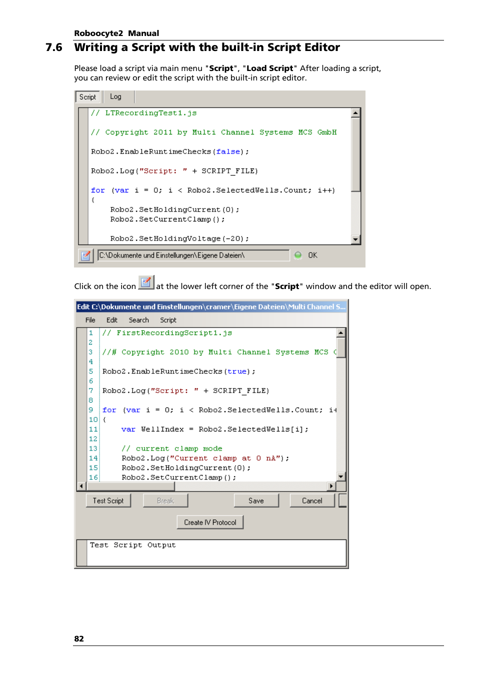 6 writing a script with the built-in script editor | Multichannel Systems Roboocyte2 Manual User Manual | Page 86 / 115