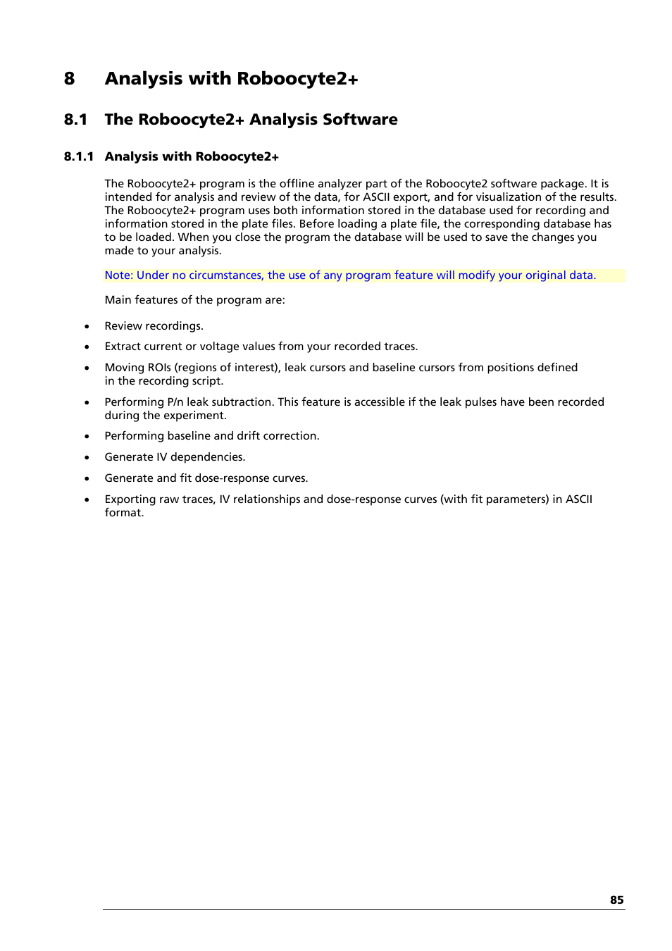 8 analysis with roboocyte2, 1 the roboocyte2+ analysis software | Multichannel Systems Roboocyte2 Manual User Manual | Page 89 / 115