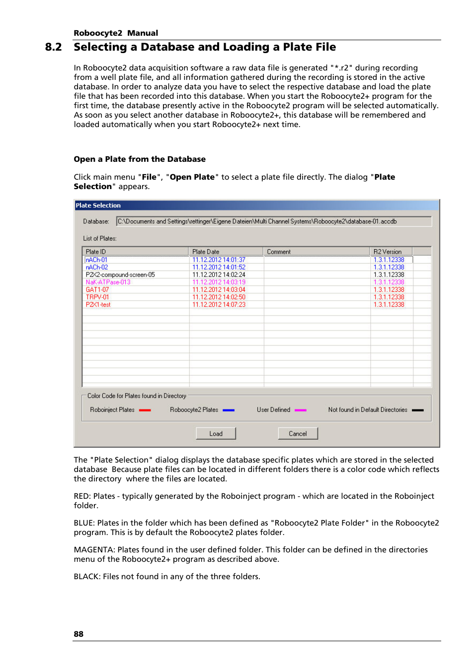 2 selecting a database and loading a plate file | Multichannel Systems Roboocyte2 Manual User Manual | Page 92 / 115