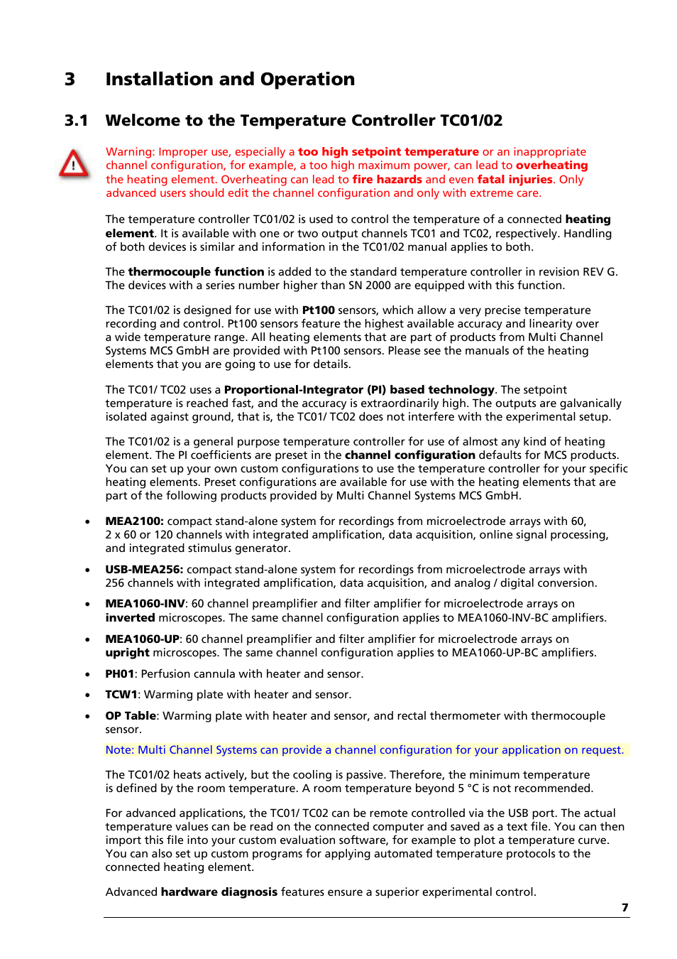 3installation and operation | Multichannel Systems TC01-TC02 Manual User Manual | Page 11 / 33