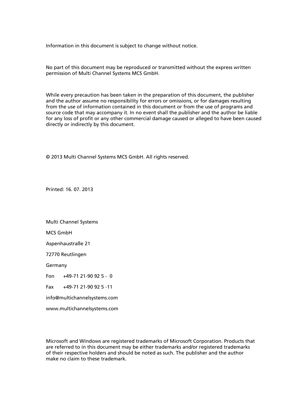 Multichannel Systems TC01-TC02 Manual User Manual | Page 2 / 33