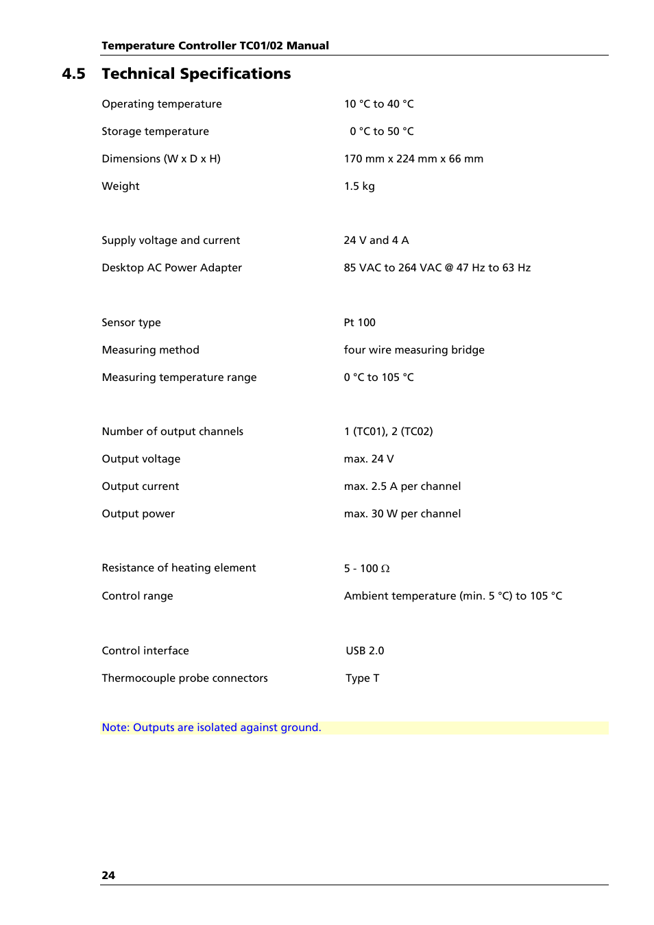 5 technical specifications | Multichannel Systems TC01-TC02 Manual User Manual | Page 28 / 33