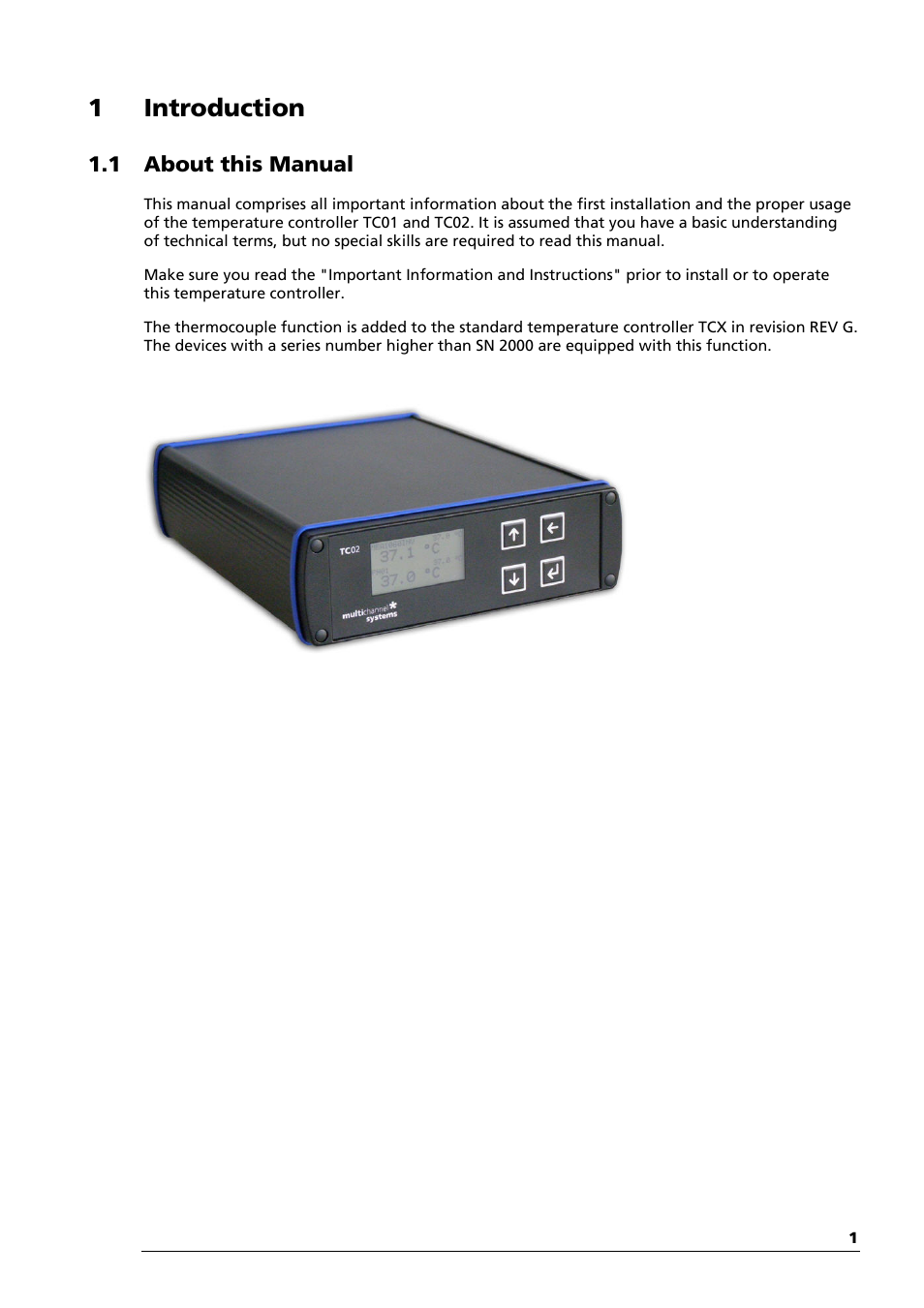 1 introduction, 1 about this manual | Multichannel Systems TC01-TC02 Manual User Manual | Page 5 / 33