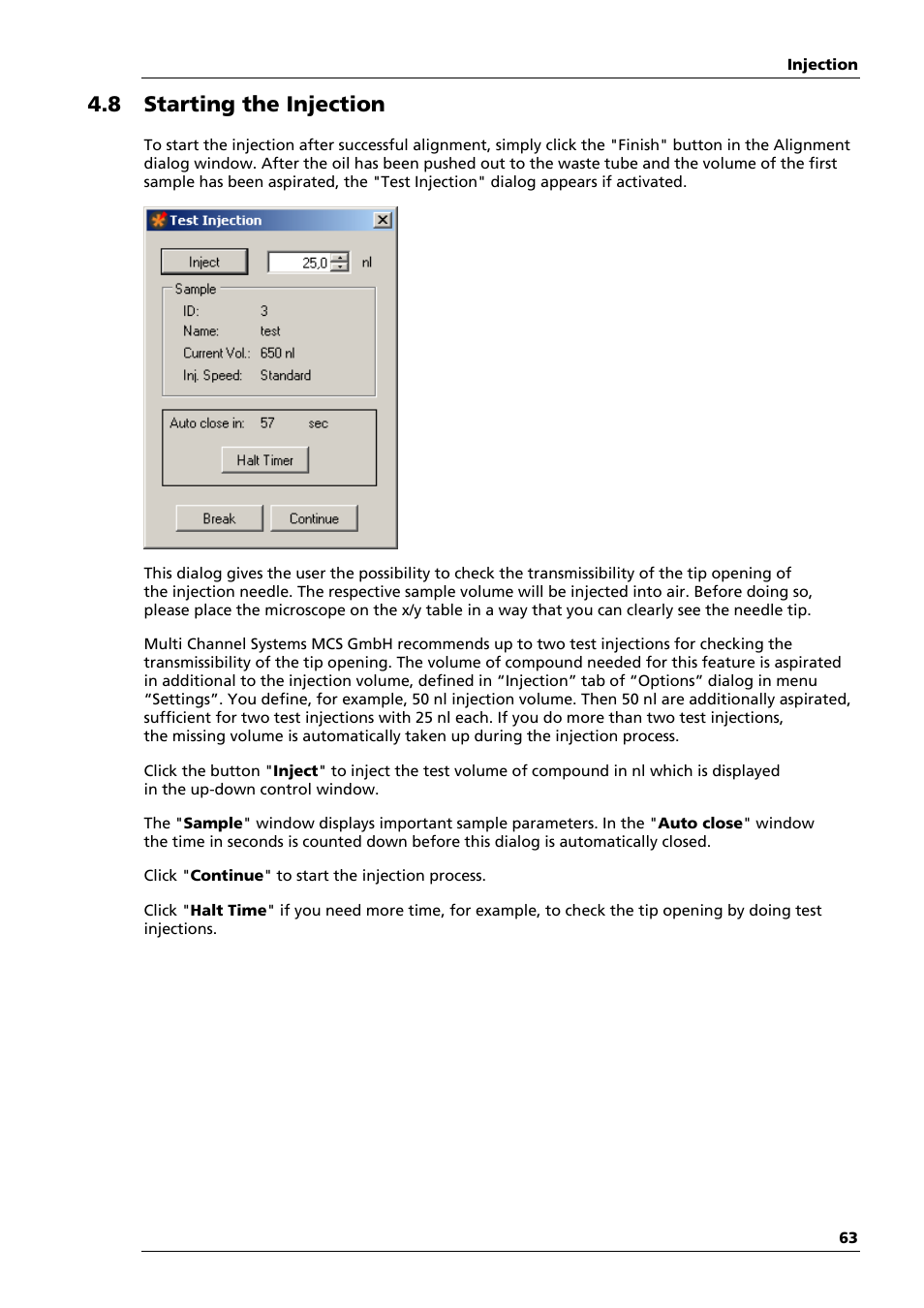 8 starting the injection | Multichannel Systems Roboinject Manual User Manual | Page 67 / 91