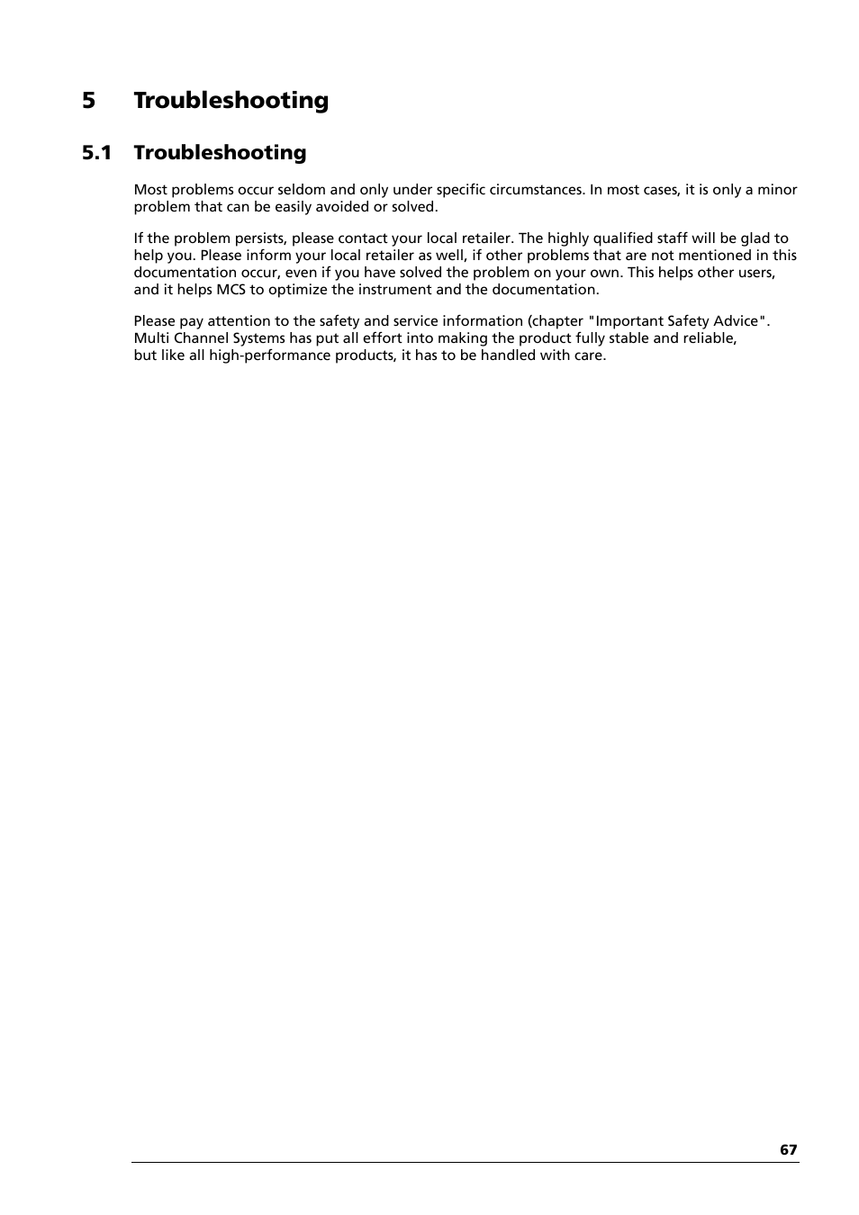 5 troubleshooting, 1 troubleshooting | Multichannel Systems Roboinject Manual User Manual | Page 71 / 91