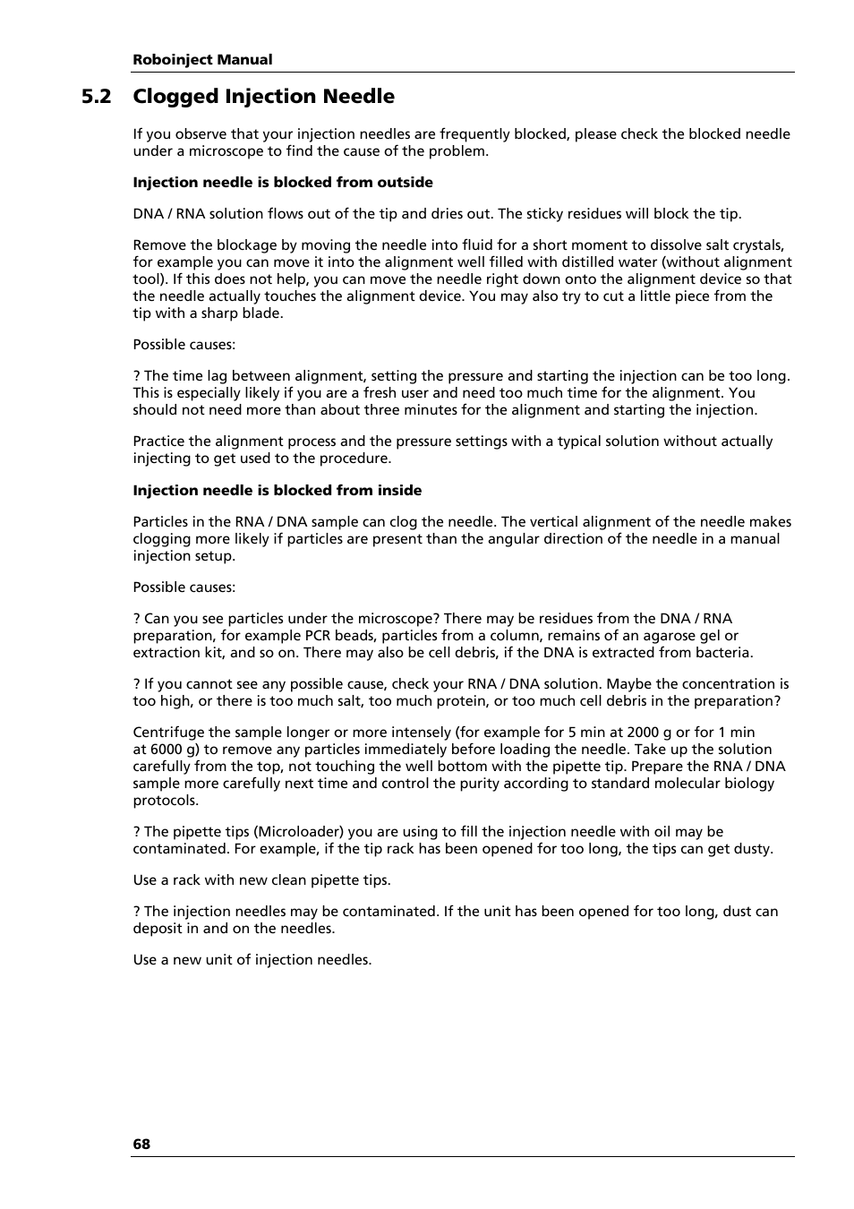 2 clogged injection needle | Multichannel Systems Roboinject Manual User Manual | Page 72 / 91