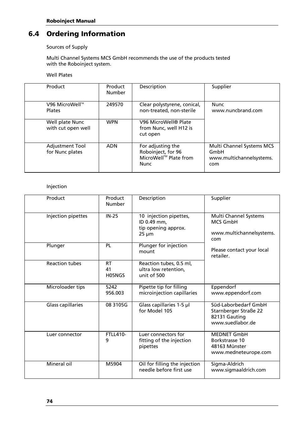 4 ordering information | Multichannel Systems Roboinject Manual User Manual | Page 78 / 91