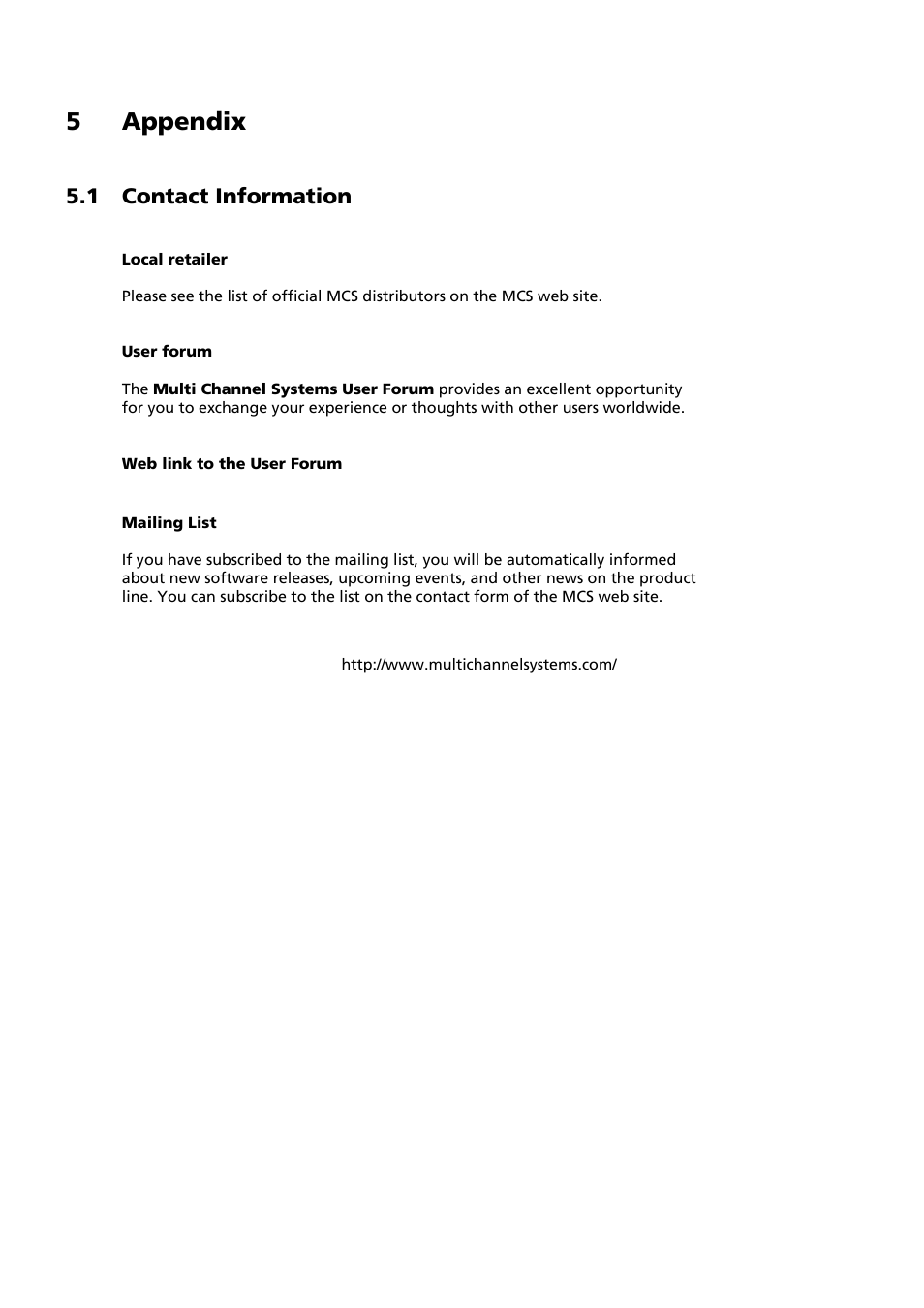 5 appendix, 1 contact information | Multichannel Systems MEA-System Manual User Manual | Page 22 / 28