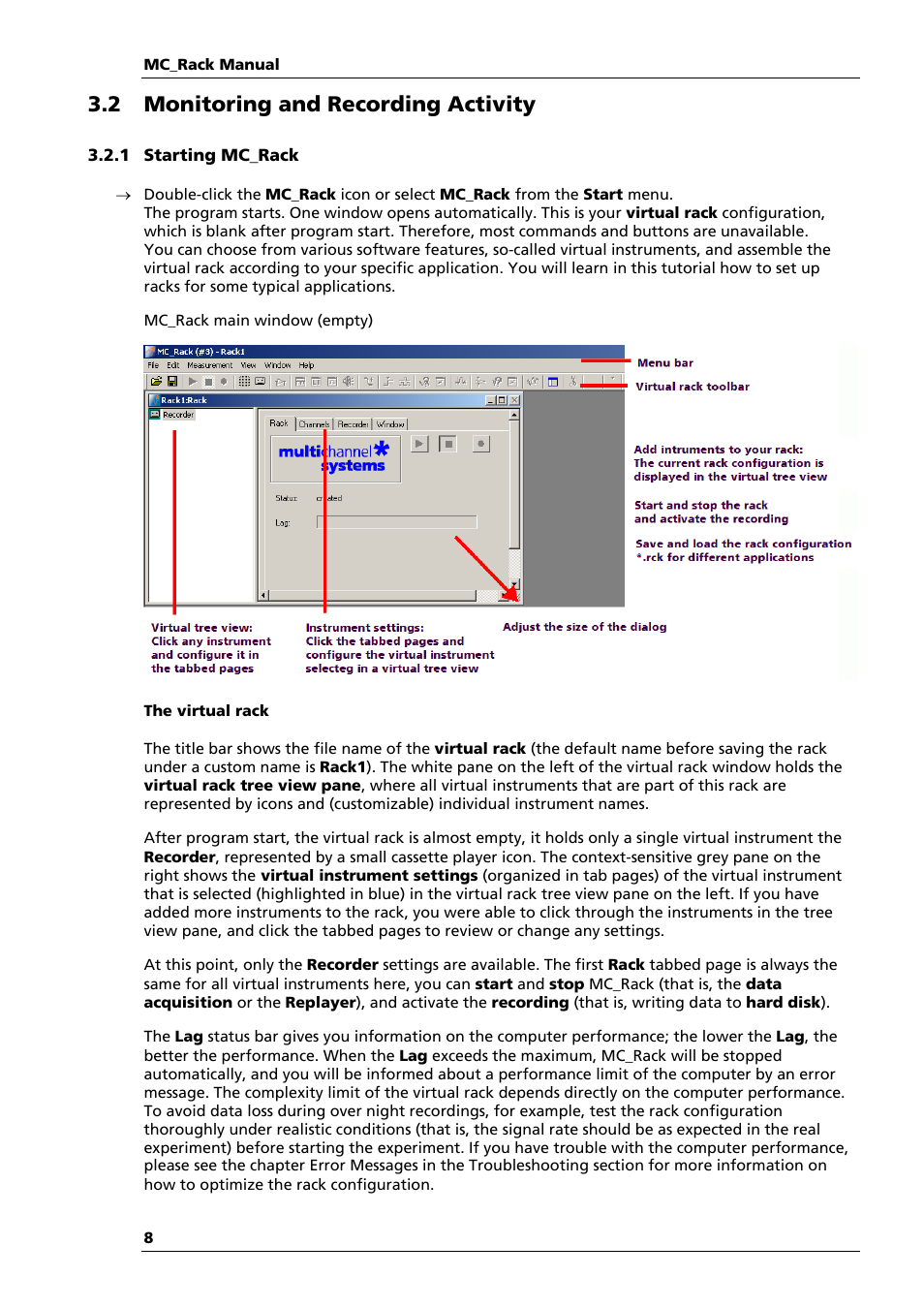 2 monitoring and recording activity | Multichannel Systems MC_Rack Manual User Manual | Page 14 / 201