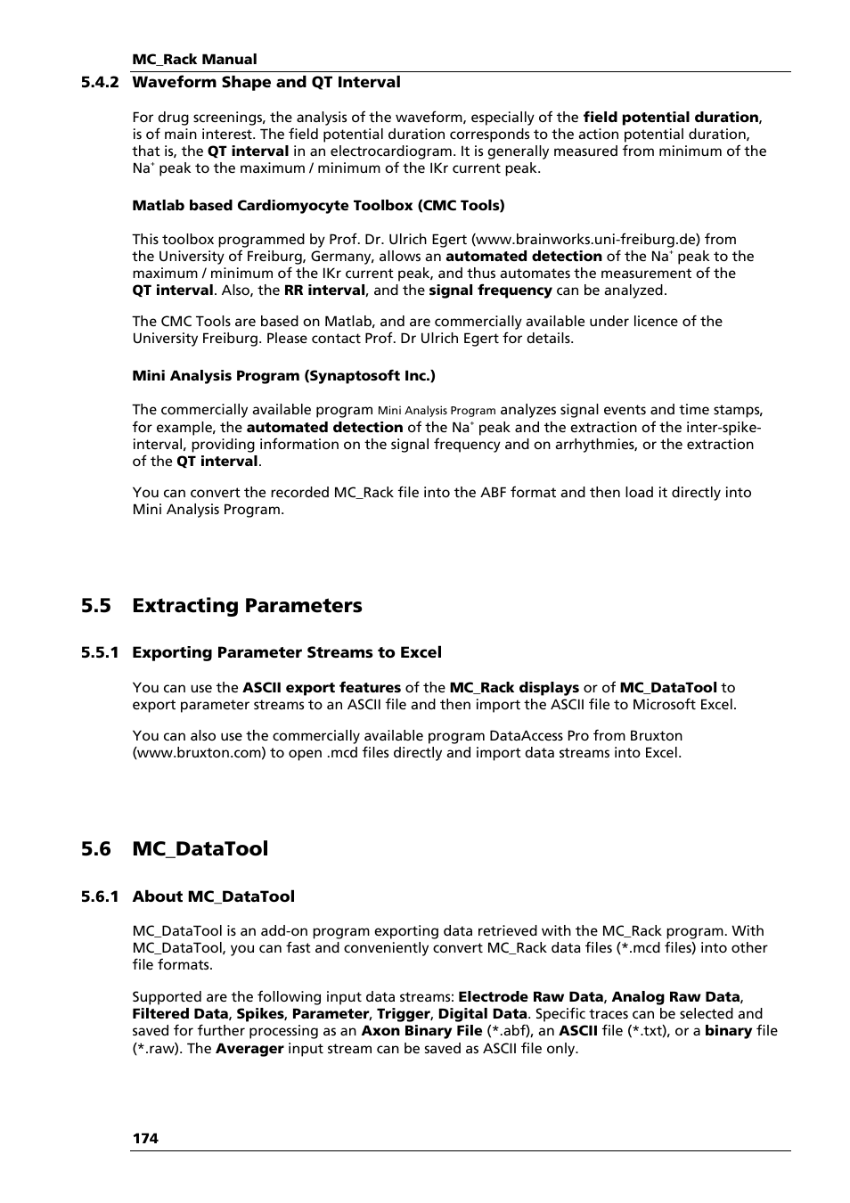 5 extracting parameters, 6 mc_datatool | Multichannel Systems MC_Rack Manual User Manual | Page 180 / 201