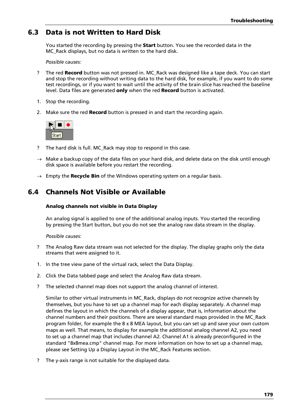 3 data is not written to hard disk, 4 channels not visible or available | Multichannel Systems MC_Rack Manual User Manual | Page 185 / 201