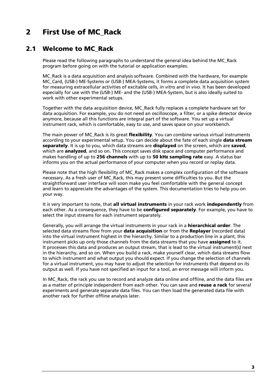 2first use of mc_rack, 1 welcome to mc_rack | Multichannel Systems MC_Rack Manual User Manual | Page 9 / 201