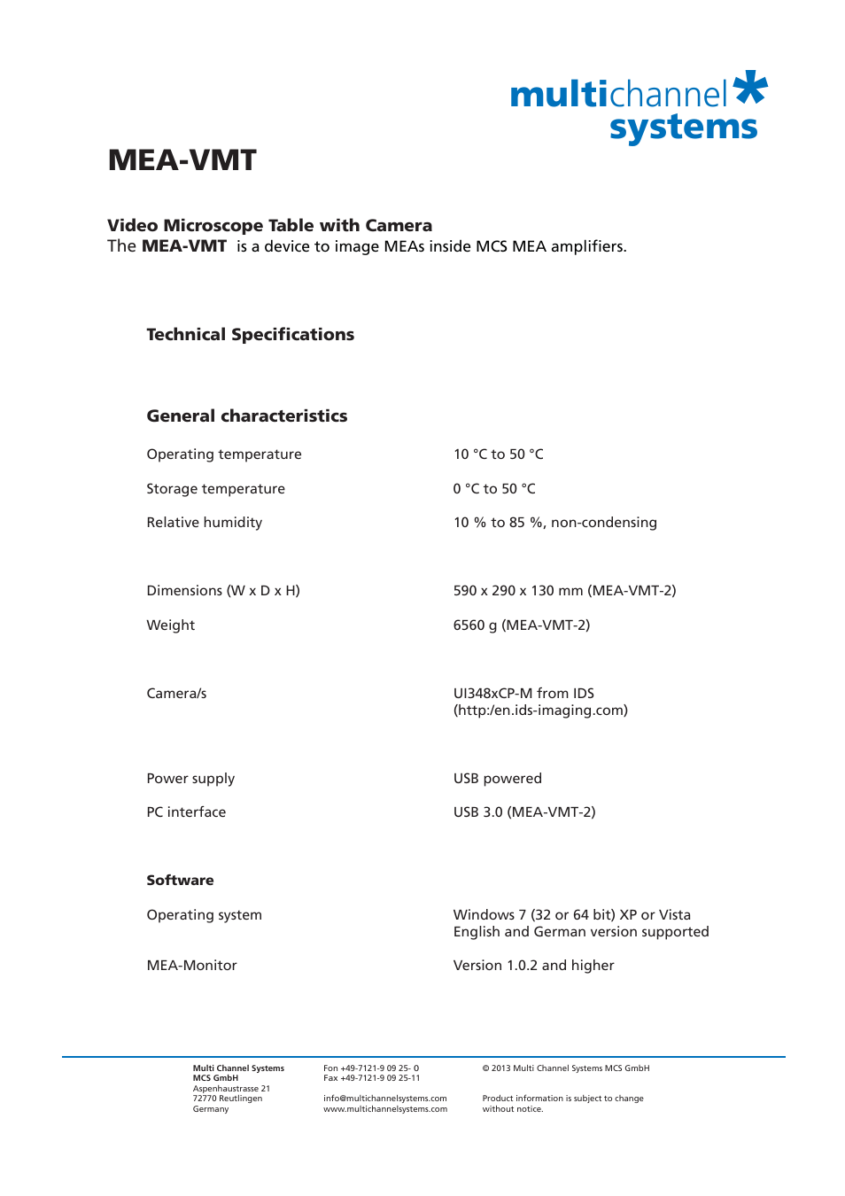 Multichannel Systems MEA-VMT User Manual | 1 page