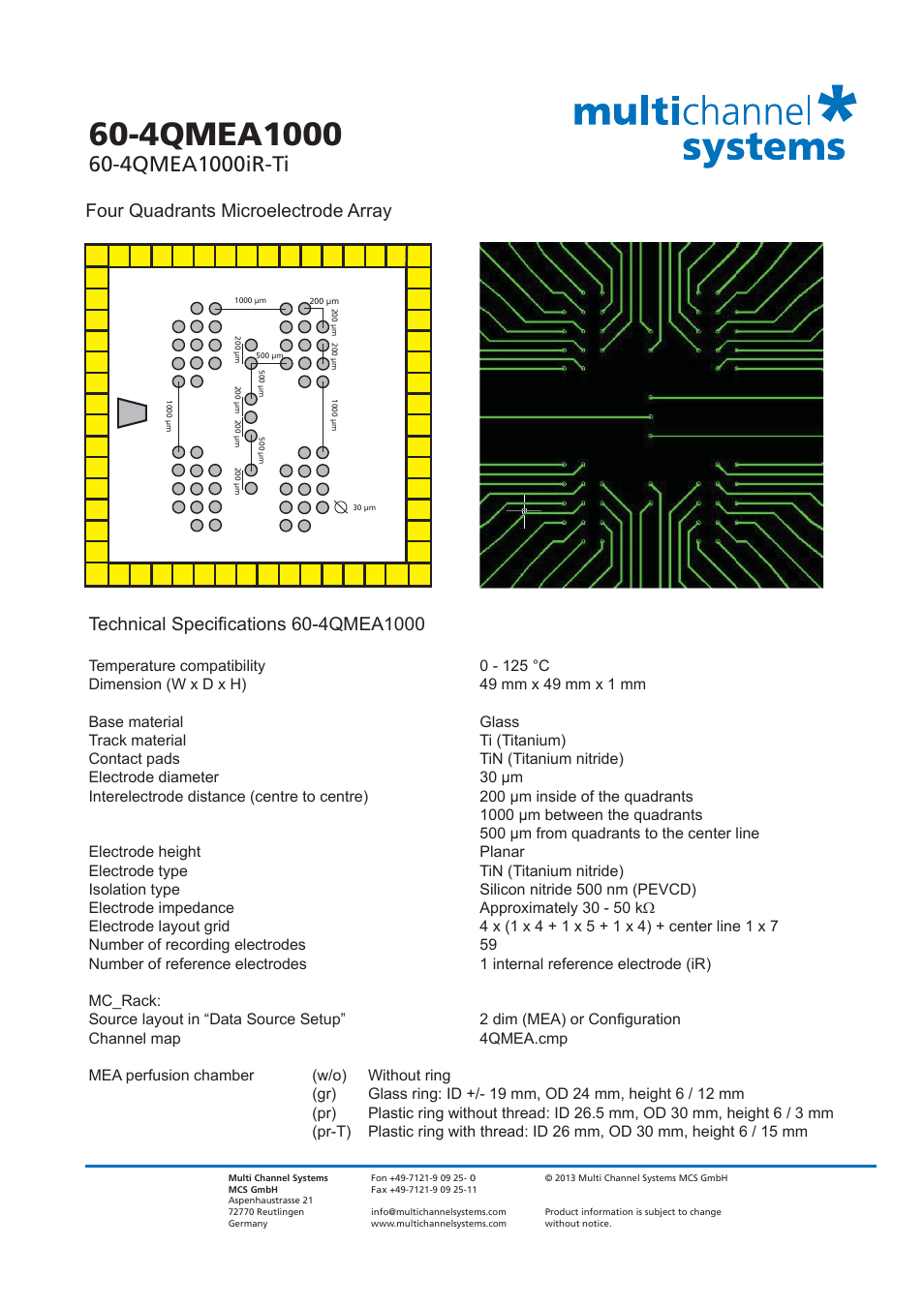 Multichannel Systems 60-4QMEA1000 User Manual | 2 pages