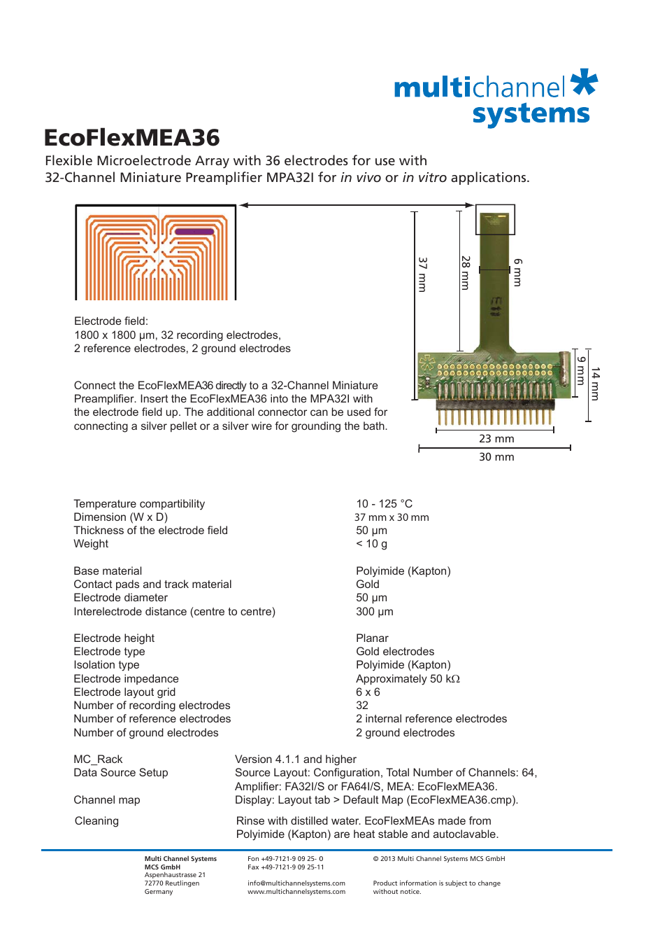 Multichannel Systems EcoFlexMEA36 User Manual | 2 pages