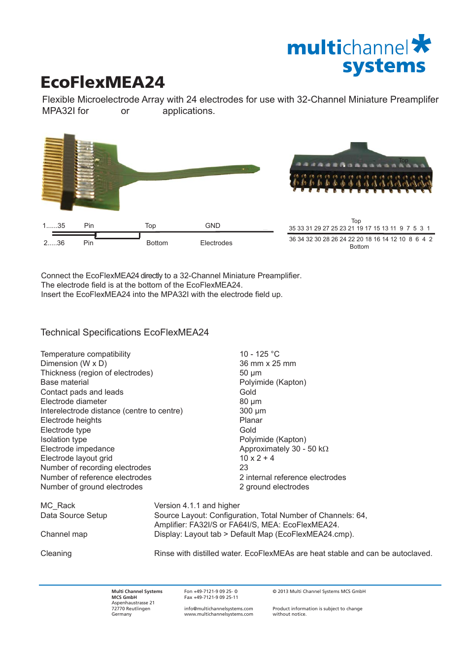 Multichannel Systems EcoFlexMEA24 User Manual | 2 pages