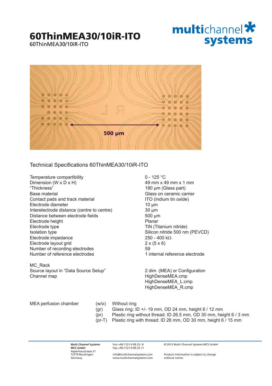 Multichannel Systems 60ThinMEA30_10iR-ITO User Manual | 2 pages
