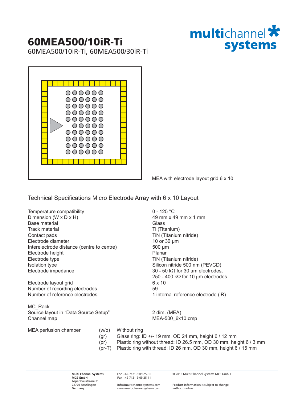 Multichannel Systems 60MEA500_10iR-Ti User Manual | 3 pages