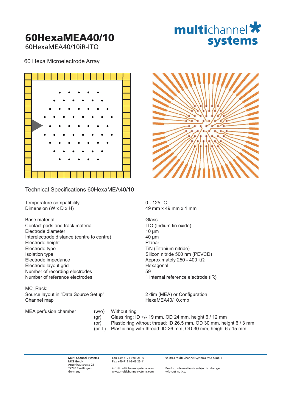 Multichannel Systems 60HexaMEA40_10 User Manual | 2 pages
