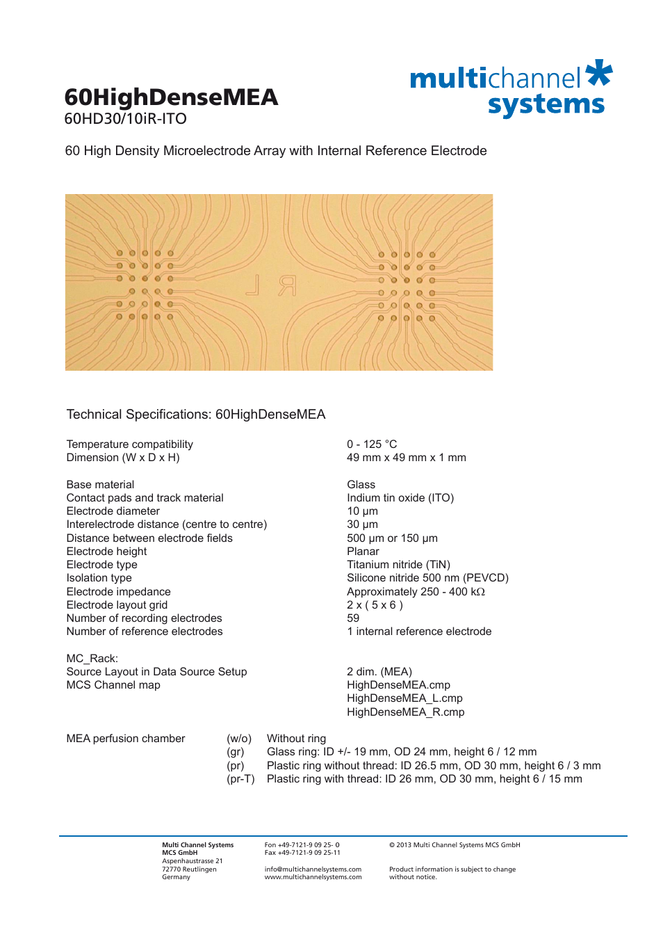 Multichannel Systems 60HighDenseMEA User Manual | 2 pages