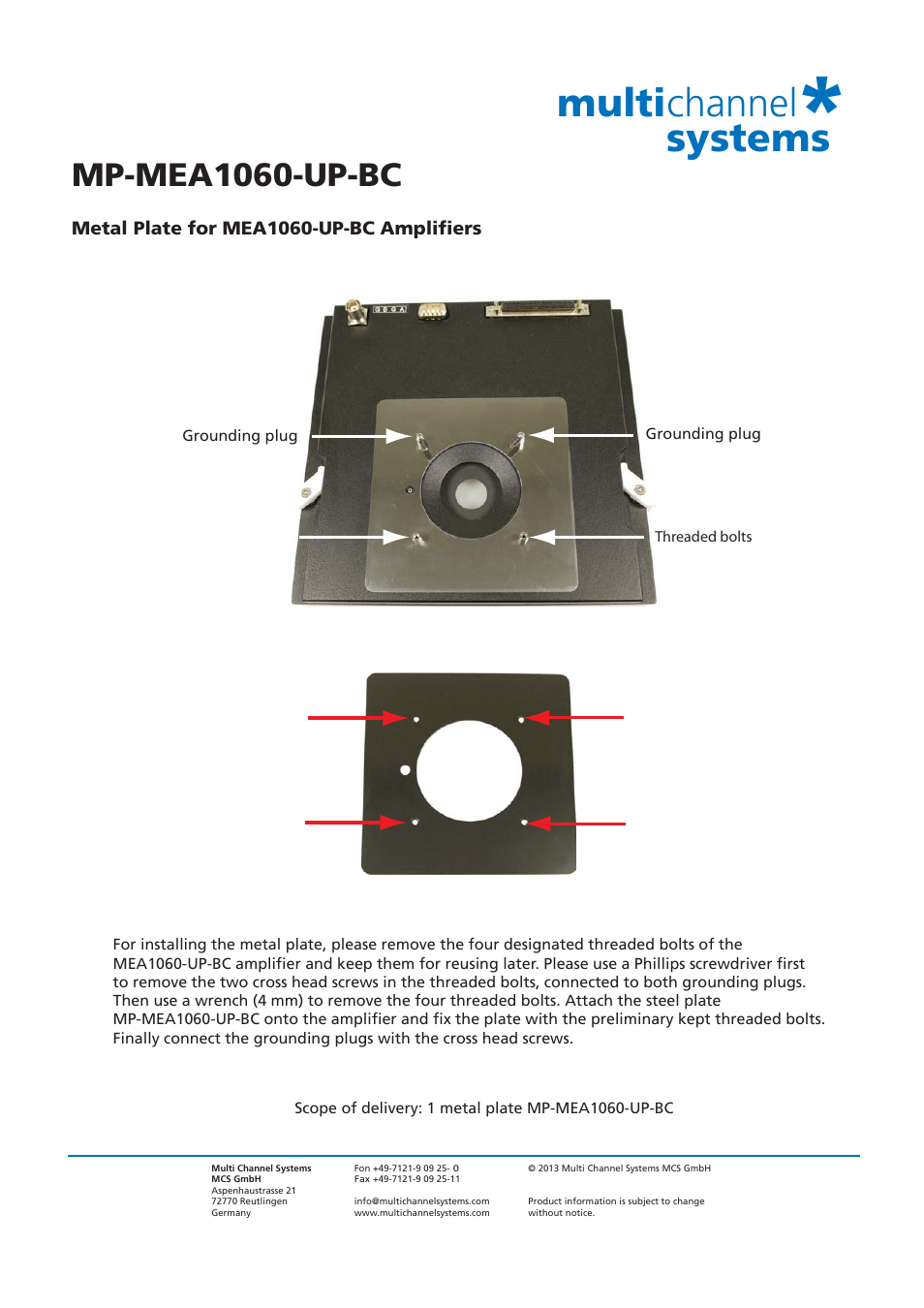 Multichannel Systems MP-MEA1060-UP-BC User Manual | 1 page