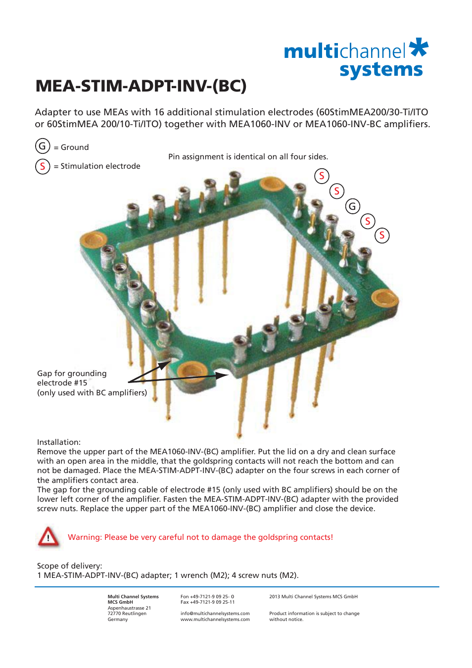 Multichannel Systems MEA-STIM-ADPT-INV-(BC) User Manual | 1 page