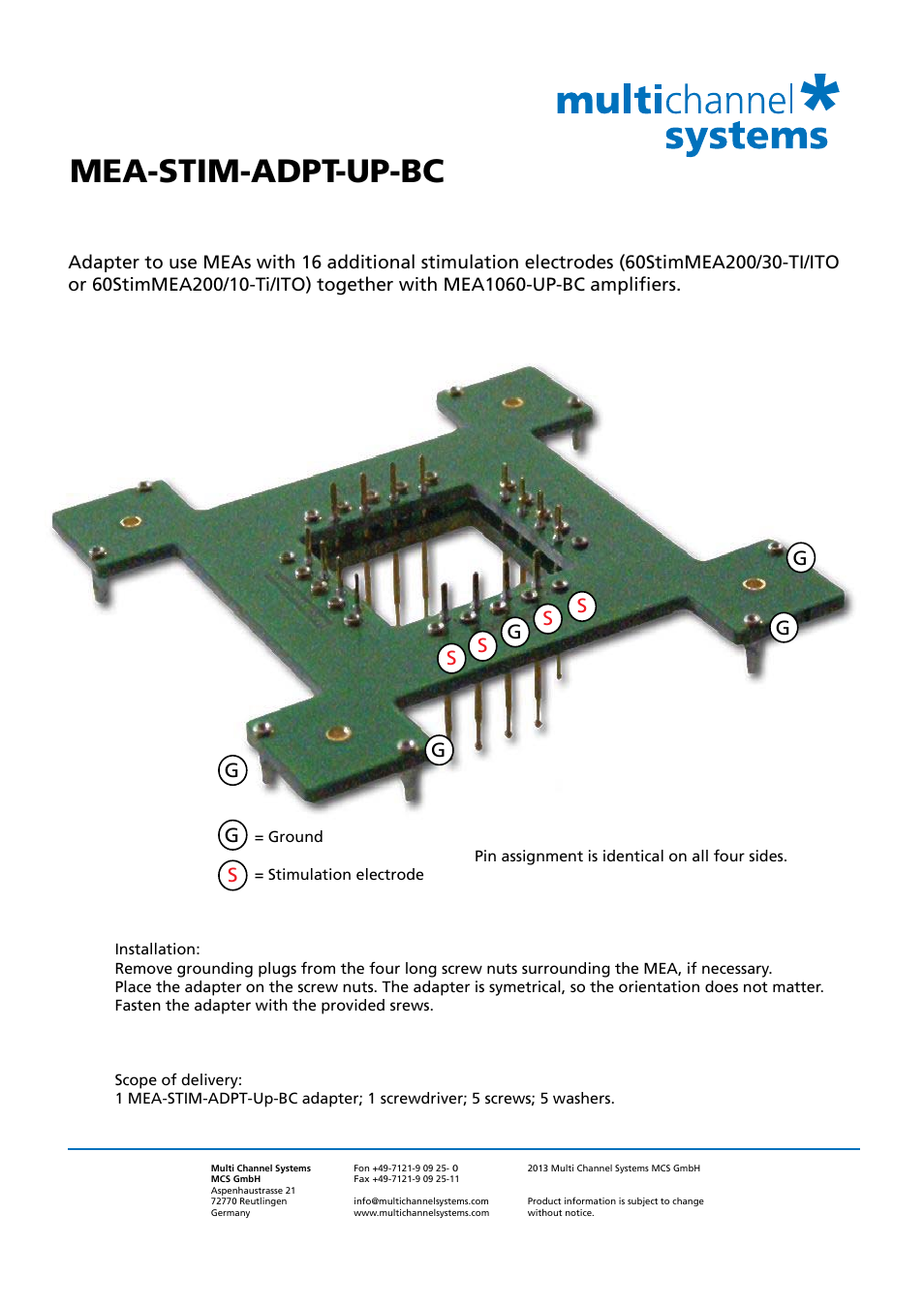 Multichannel Systems MEA-STIM-ADPT-Up-BC User Manual | 1 page