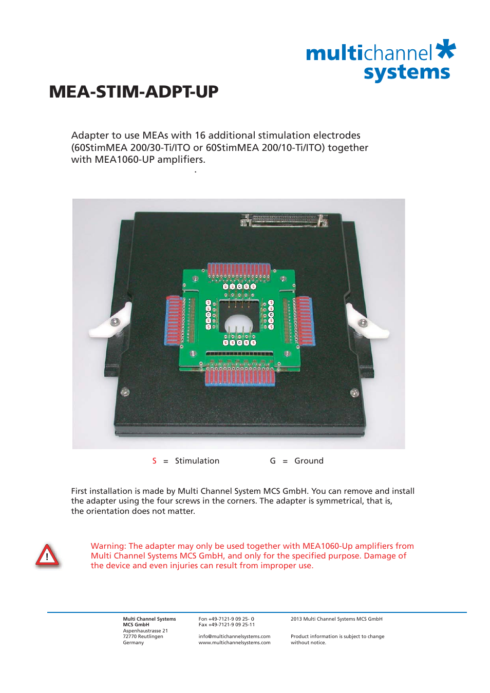 Multichannel Systems MEA-STIM-ADPT-Up User Manual | 1 page