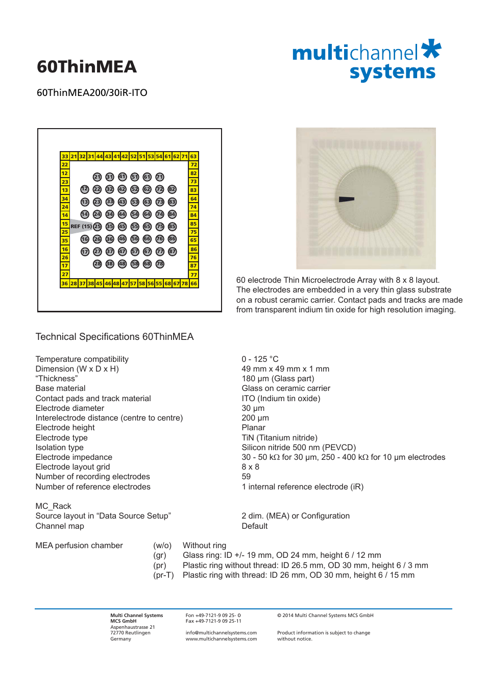 Multichannel Systems 60ThinMEA User Manual | 1 page