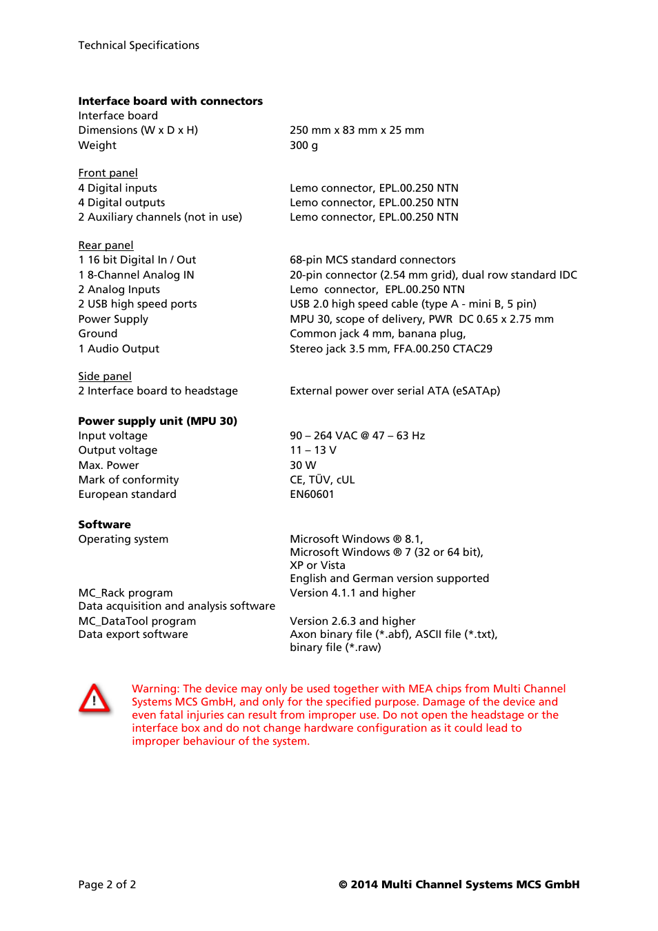 Multichannel Systems MEA2100-System User Manual | Page 2 / 2