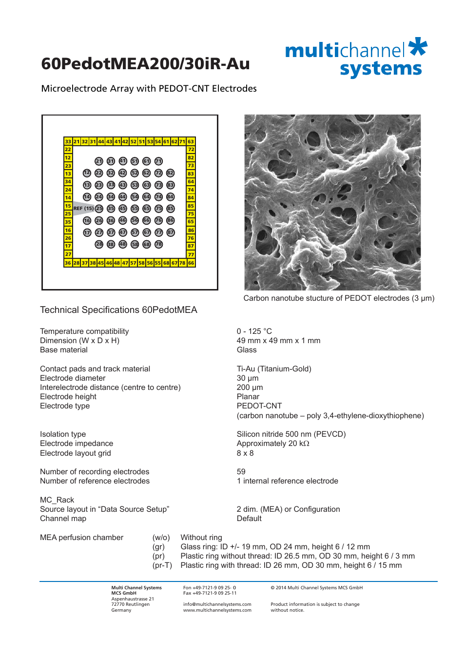 Multichannel Systems 60PedotMEA200_30iR-Au User Manual | 1 page