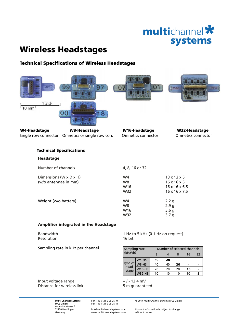 Multichannel Systems Wireless Headstages User Manual | 11 pages