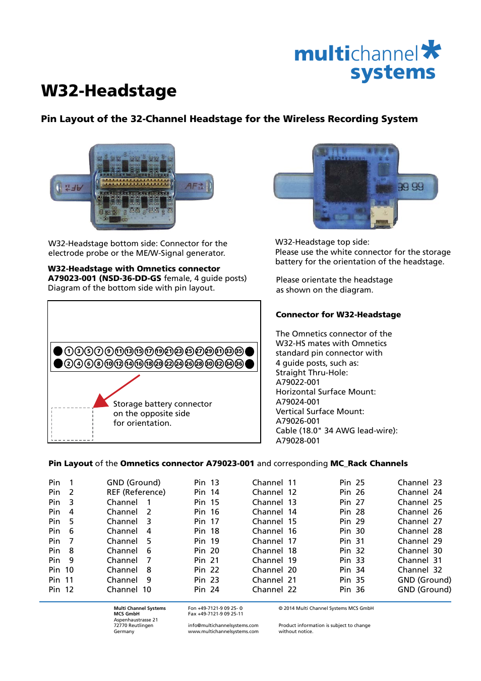 Multi channel systems, W32-headstage | Multichannel Systems Wireless Headstages User Manual | Page 10 / 11