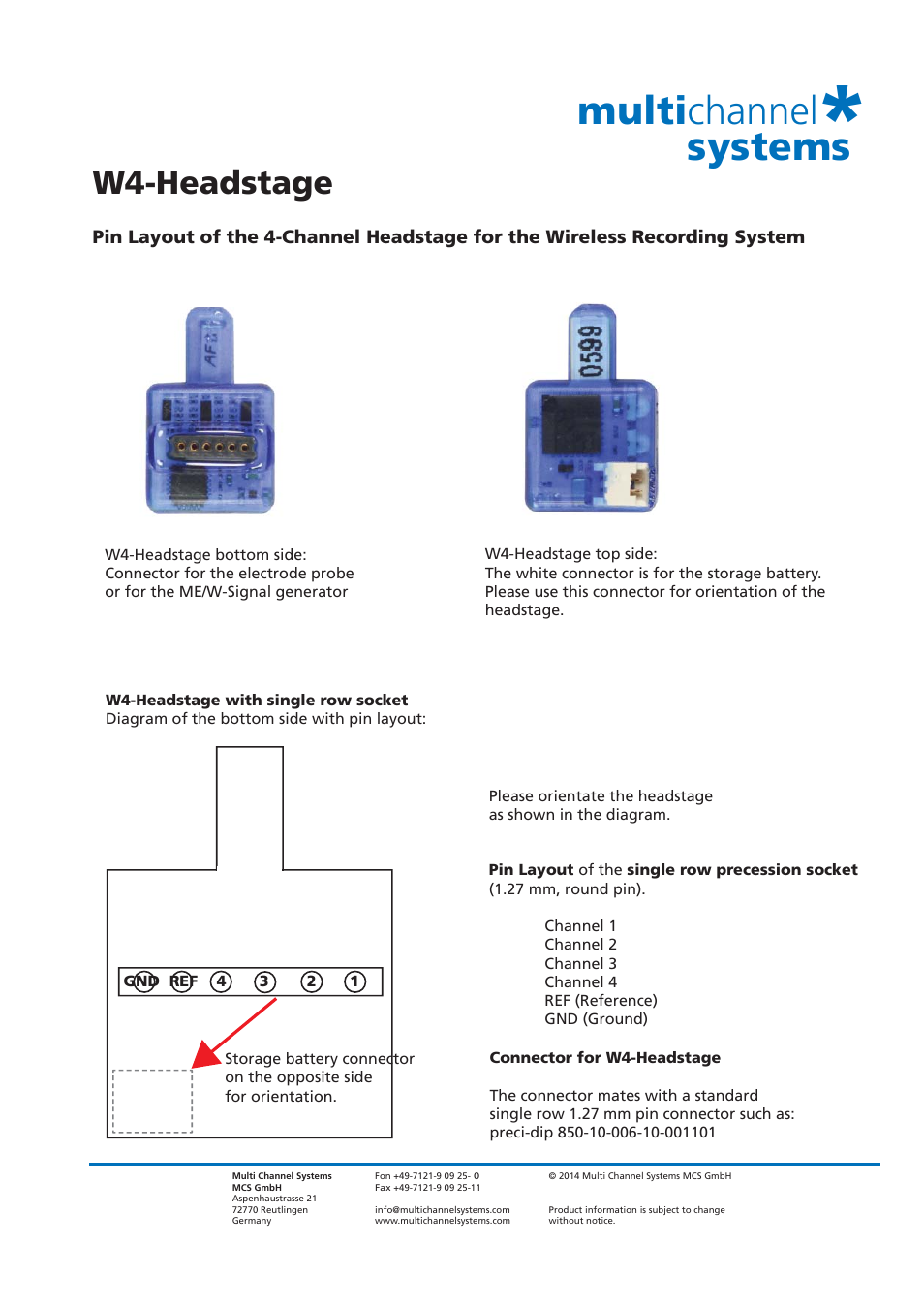 Multi channel systems, W4-headstage | Multichannel Systems Wireless Headstages User Manual | Page 3 / 11