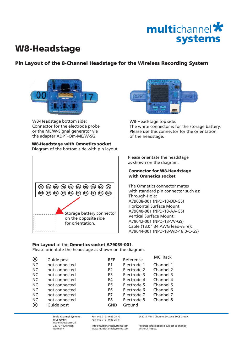 Multi channel systems, W8-headstage | Multichannel Systems Wireless Headstages User Manual | Page 6 / 11