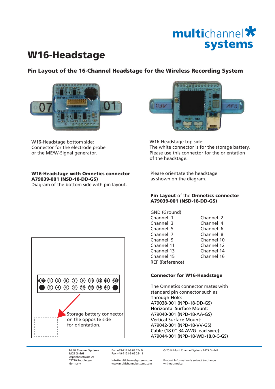 Multi channel systems, W16-headstage | Multichannel Systems Wireless Headstages User Manual | Page 8 / 11