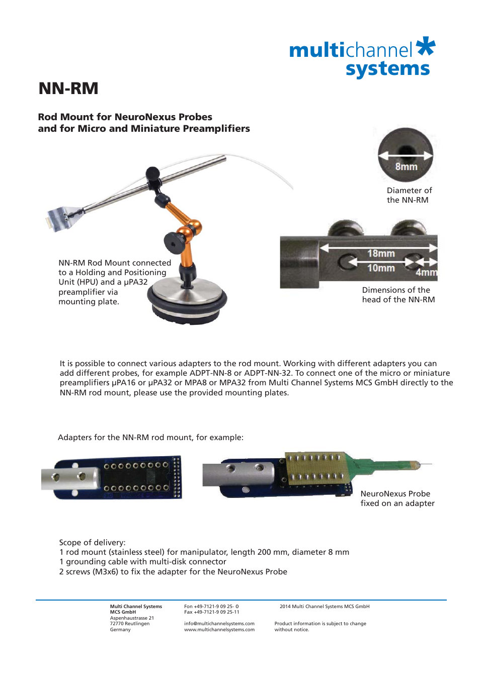 Multichannel Systems NN-RM User Manual | 2 pages